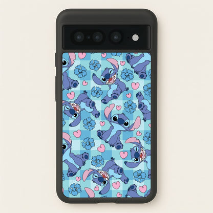 Blue Alien And Hearts Pattern  - Disney Phone Case for Google Pixel 7 Pro