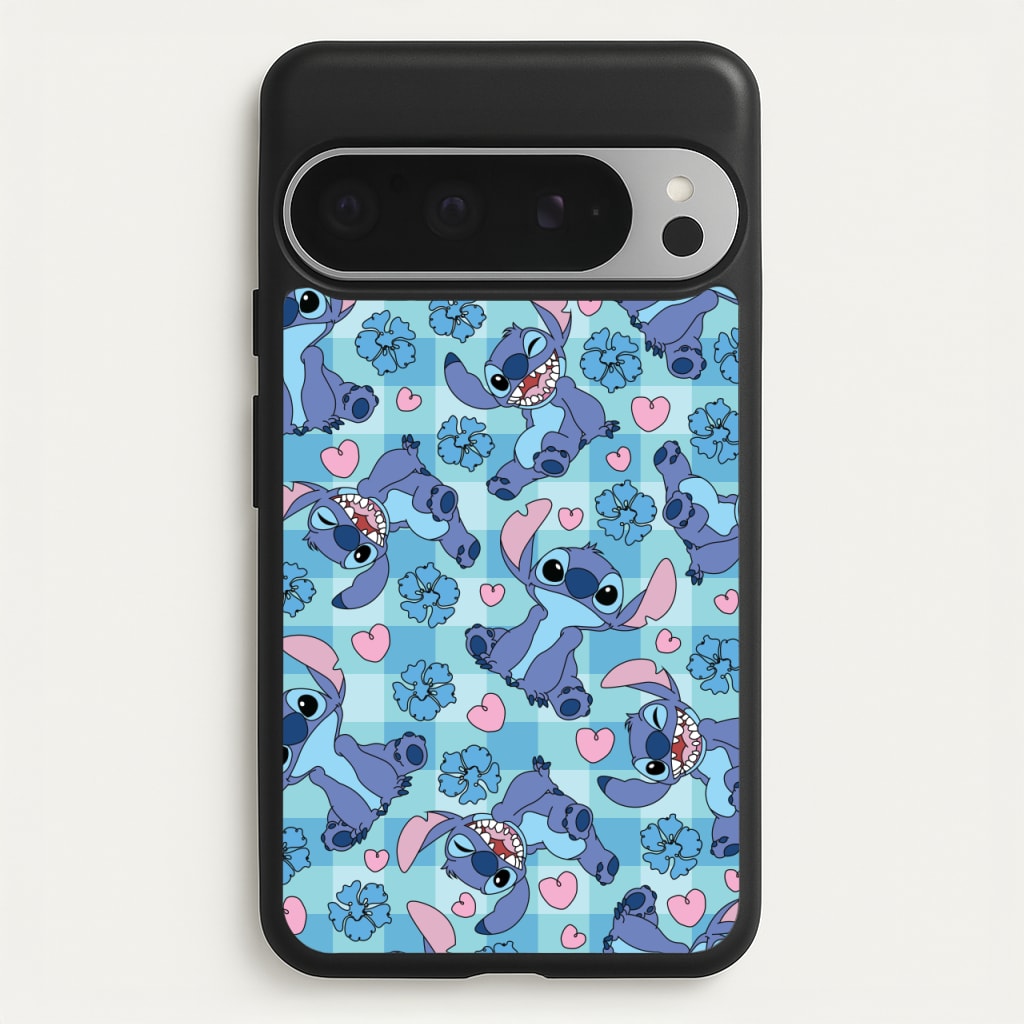 Blue Alien And Hearts Pattern  - Disney Phone Case for Google Pixel 9 Pro XL