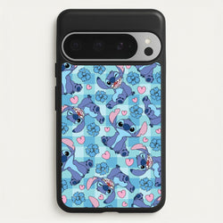 Blue Alien And Hearts Pattern  - Disney Phone Case for Google Pixel 9 Pro XL