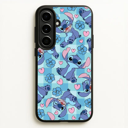 Blue Alien And Hearts Pattern  - Disney Phone Case for Galaxy A56