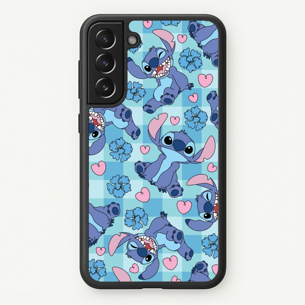 Blue Alien And Hearts Pattern  - Disney Phone Case for Galaxy S22 Plus