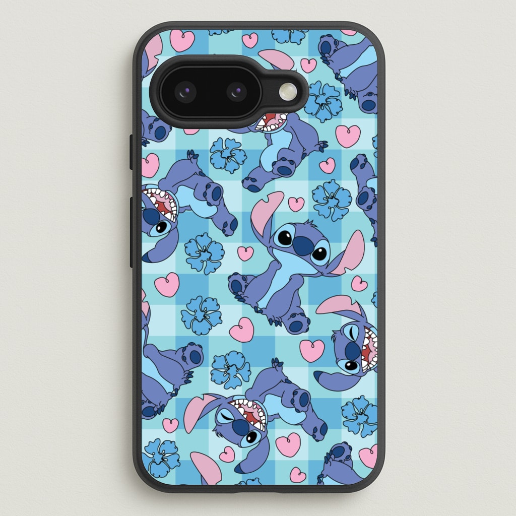Blue Alien And Hearts Pattern  - Disney Phone Case for Google Pixel 9a