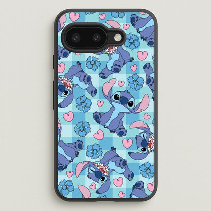 Blue Alien And Hearts Pattern  - Disney Phone Case for Google Pixel 9a