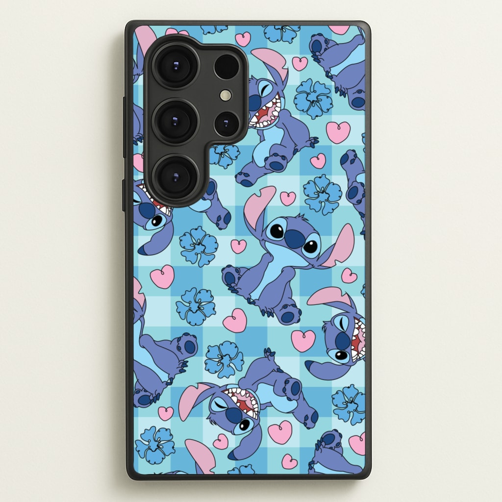 Blue Alien And Hearts Pattern  - Disney Phone Case for Galaxy S25 Ultra