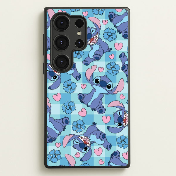Blue Alien And Hearts Pattern  - Disney Phone Case for Galaxy S25 Ultra