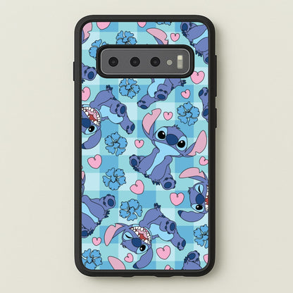 Blue Alien And Hearts Pattern  - Disney Phone Case for Galaxy S10 Plus