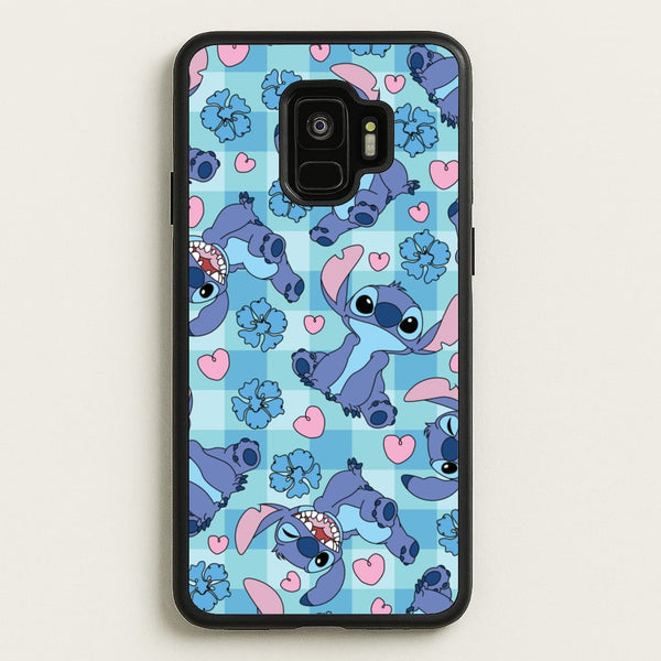 Blue Alien And Hearts Pattern  - Disney Phone Case for Galaxy S9