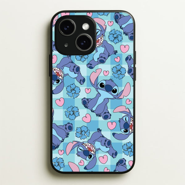 Blue Alien And Hearts Pattern  - Disney Phone Case for iPhone 15