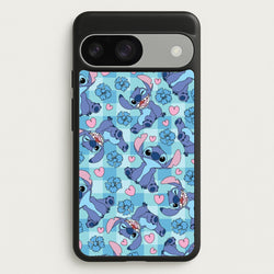 Blue Alien And Hearts Pattern  - Disney Phone Case for Google Pixel 9 / 9 Pro