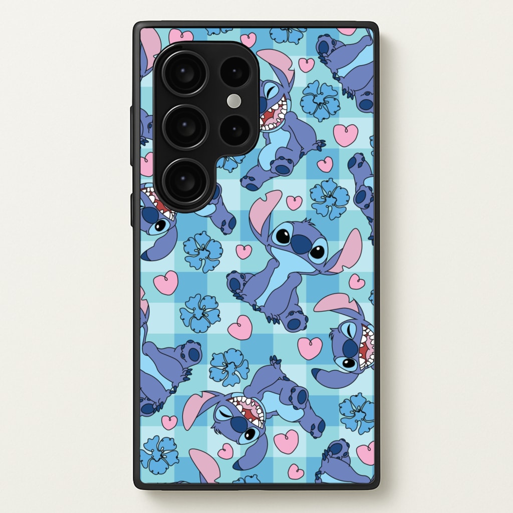 Blue Alien And Hearts Pattern  - Disney Phone Case for Galaxy S24 Ultra