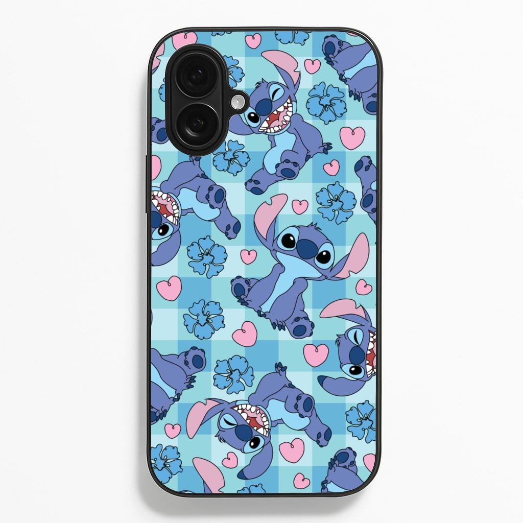 Blue Alien And Hearts Pattern  - Disney Phone Case for iPhone 16 Plus