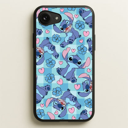 Blue Alien And Hearts Pattern  - Disney Phone Case for iPhone 16e