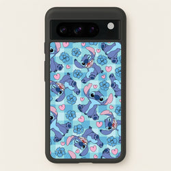 Blue Alien And Hearts Pattern  - Disney Phone Case for Google Pixel 8 Pro