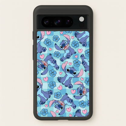 Blue Alien And Hearts Pattern  - Disney Phone Case for Google Pixel 8 Pro