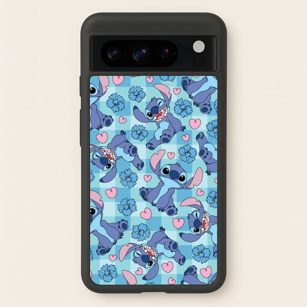 Blue Alien And Hearts Pattern  - Disney Phone Case for Google Pixel 8 Pro