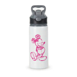 Sketched Mouse Outline Pink Active Water Bottle - Black