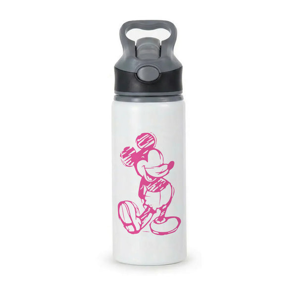 Sketched Mouse Outline Pink Active Water Bottle - Black