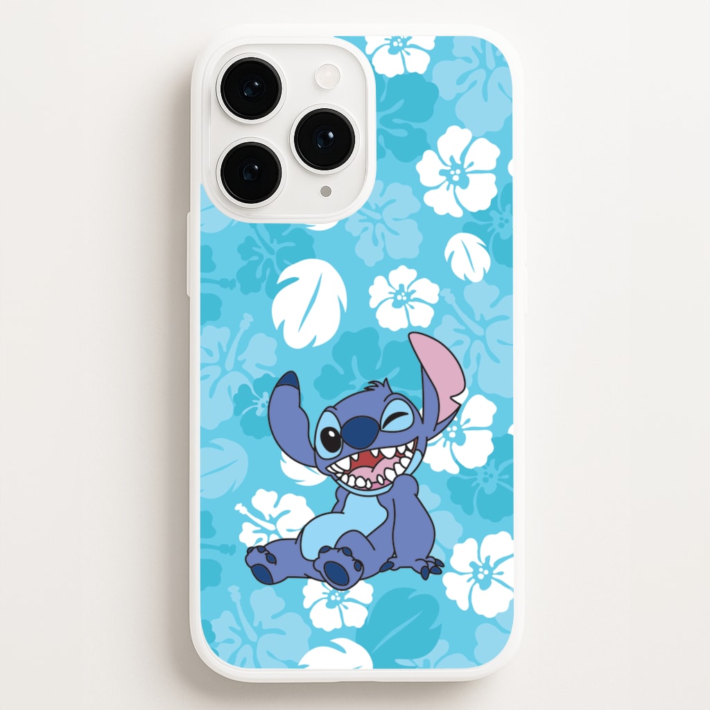 Cute Blue Alien Floral Pattern  - Stitch Phone Case for iPhone 16 Pro Max