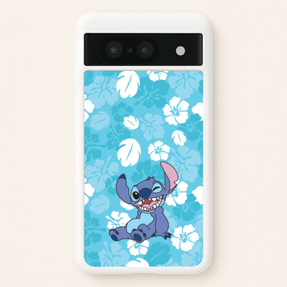 Cute Blue Alien Floral Pattern  - Stitch Phone Case for Google Pixel 8