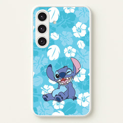 Cute Blue Alien Floral Pattern  - Stitch Phone Case for Galaxy S25