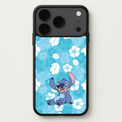 Cute Blue Alien Floral Pattern Phone Case for iPhone 17 Pro
