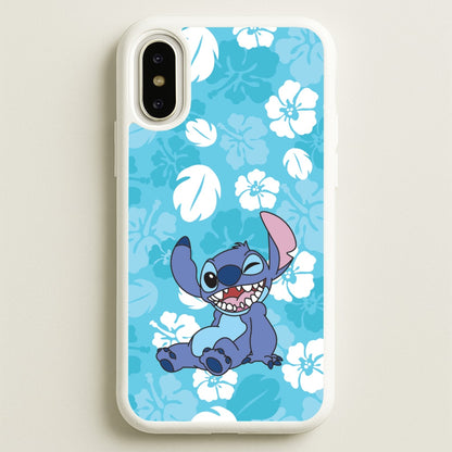 Cute Blue Alien Floral Pattern  - Stitch Phone Case for iPhone X / XS