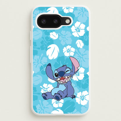 Cute Blue Alien Floral Pattern  - Stitch Phone Case for Google Pixel 9a