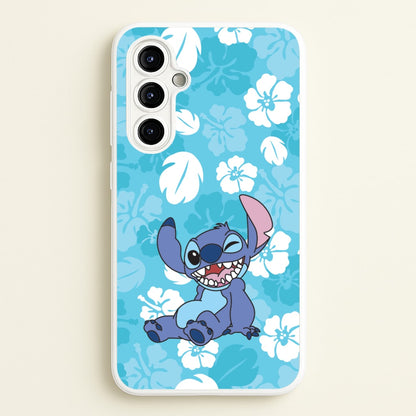 Cute Blue Alien Floral Pattern  - Stitch Phone Case for Galaxy A54