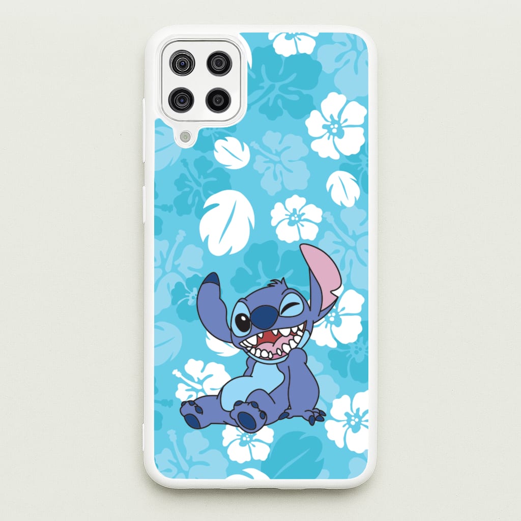 Cute Blue Alien Floral Pattern  - Stitch Phone Case for Galaxy A12
