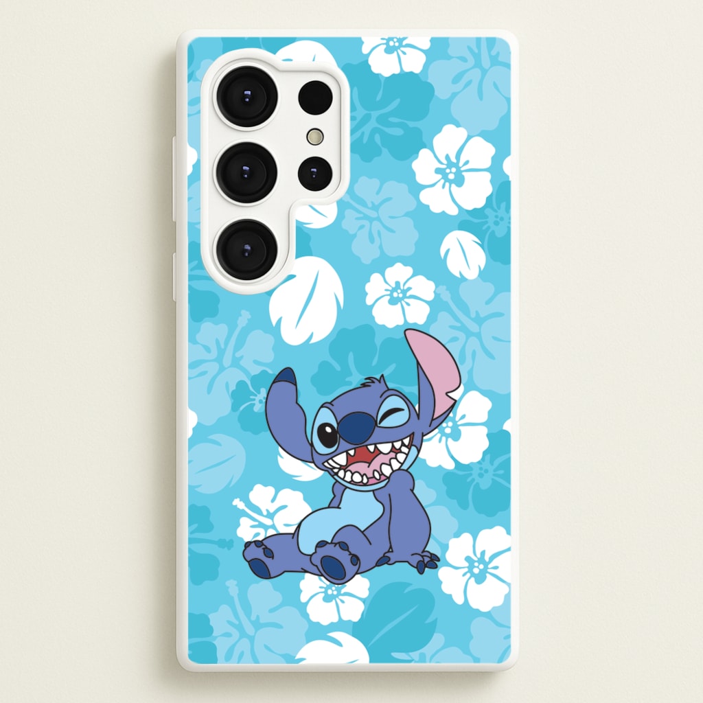 Cute Blue Alien Floral Pattern  - Stitch Phone Case for Galaxy S25 Ultra