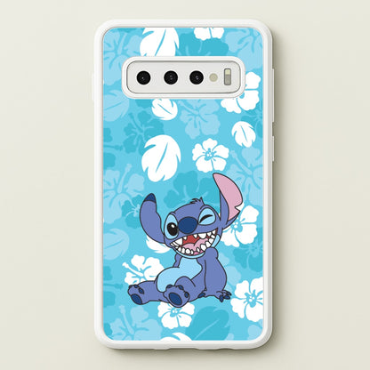 Cute Blue Alien Floral Pattern  - Stitch Phone Case for Galaxy S10 Plus