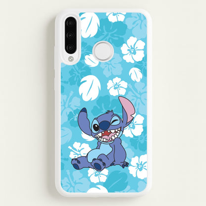Cute Blue Alien Floral Pattern  - Stitch Phone Case for Huawei P30 Lite
