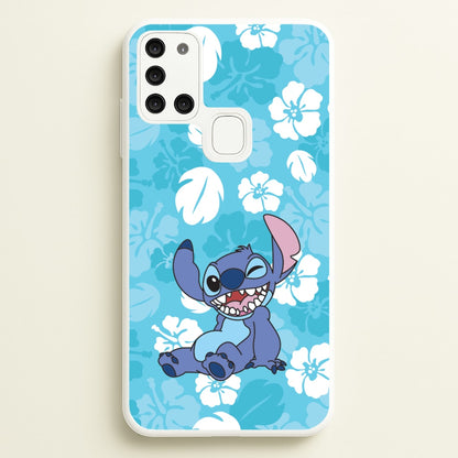 Cute Blue Alien Floral Pattern  - Stitch Phone Case for Galaxy A21s