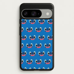 Blue Alien Face Pattern Phone Case for Google Pixel 10 / 10 Pro