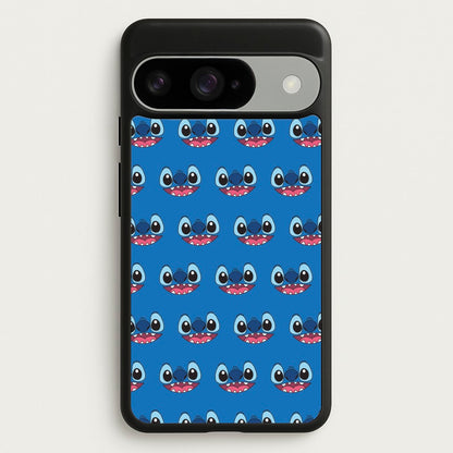 Blue Alien Face Pattern Phone Case for Google Pixel 10 / 10 Pro