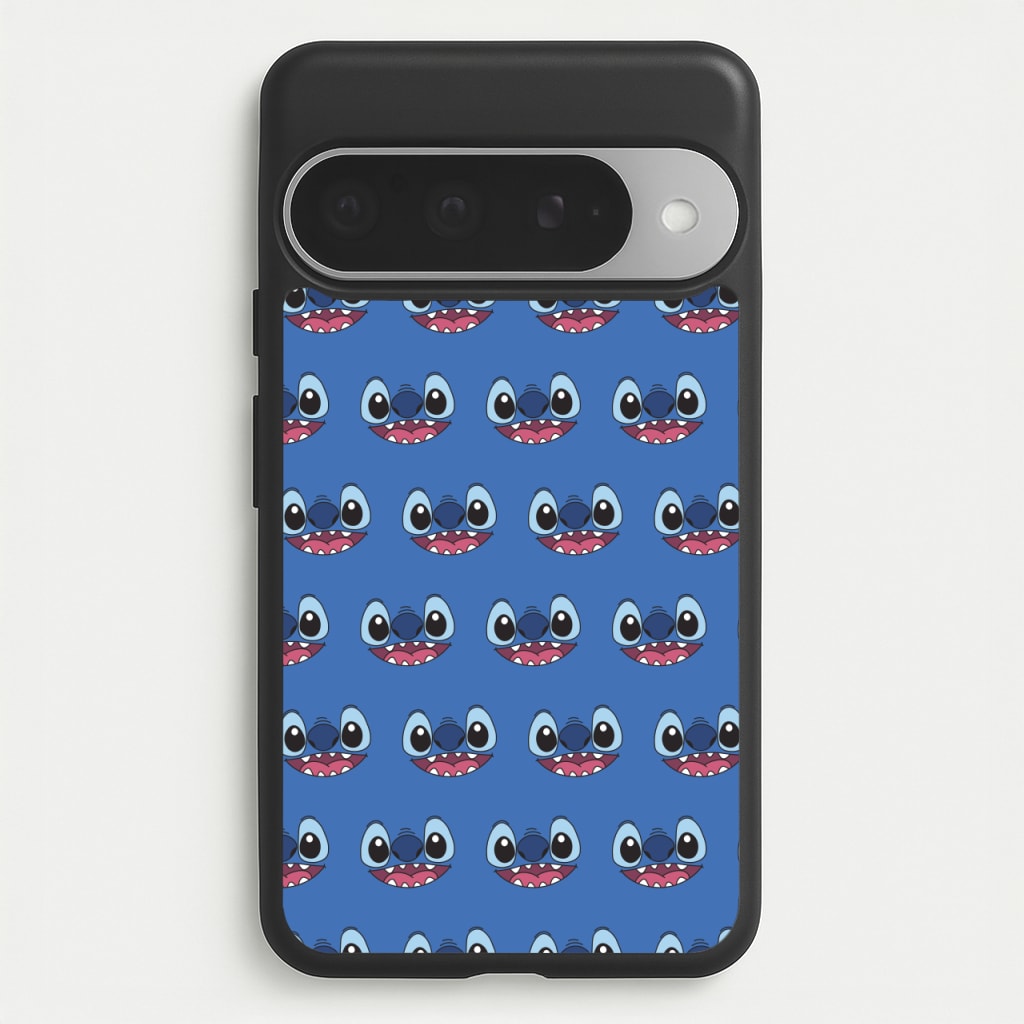 Blue Alien Face Pattern Phone Case for Google Pixel 10 Pro XL