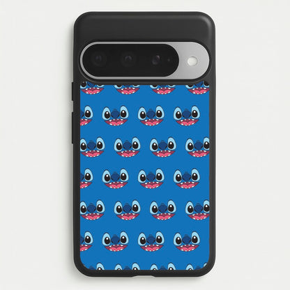 Blue Alien Face Pattern Phone Case for Google Pixel 10 Pro XL