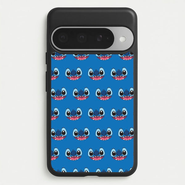 Blue Alien Face Pattern Phone Case for Google Pixel 10 Pro XL