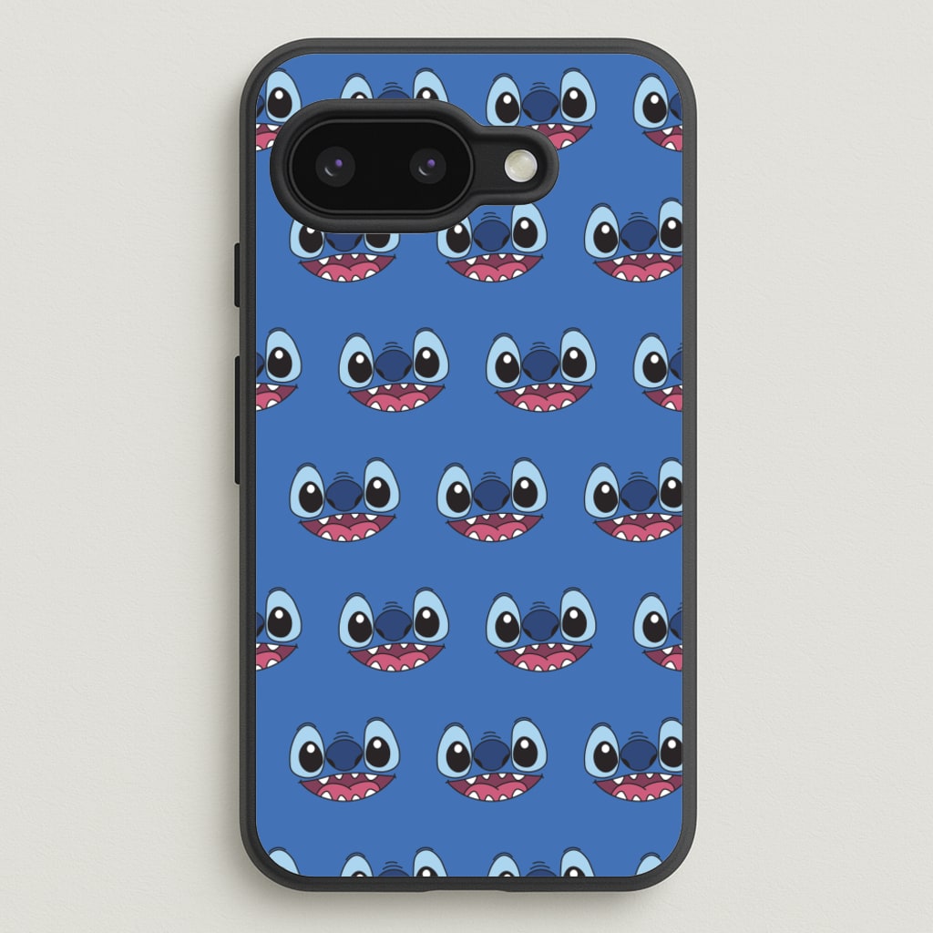 Blue Alien Face Pattern  - Stitch Phone Case for Google Pixel 9a