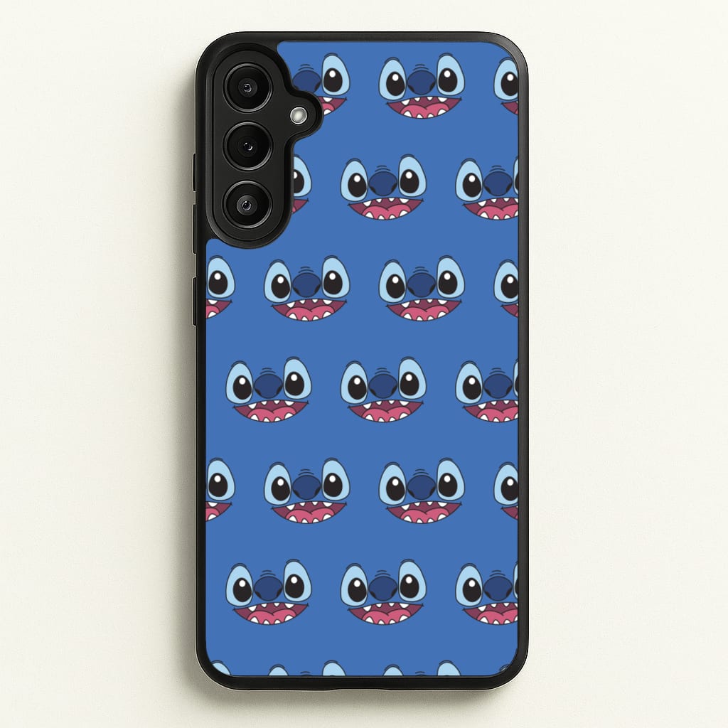 Blue Alien Face Pattern  - Stitch Phone Case for Galaxy A34