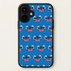 Blue Alien Face Pattern Phone Case for iPhone 17