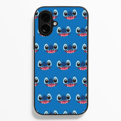 Blue Alien Face Pattern  - Stitch Phone Case for iPhone 16 Plus