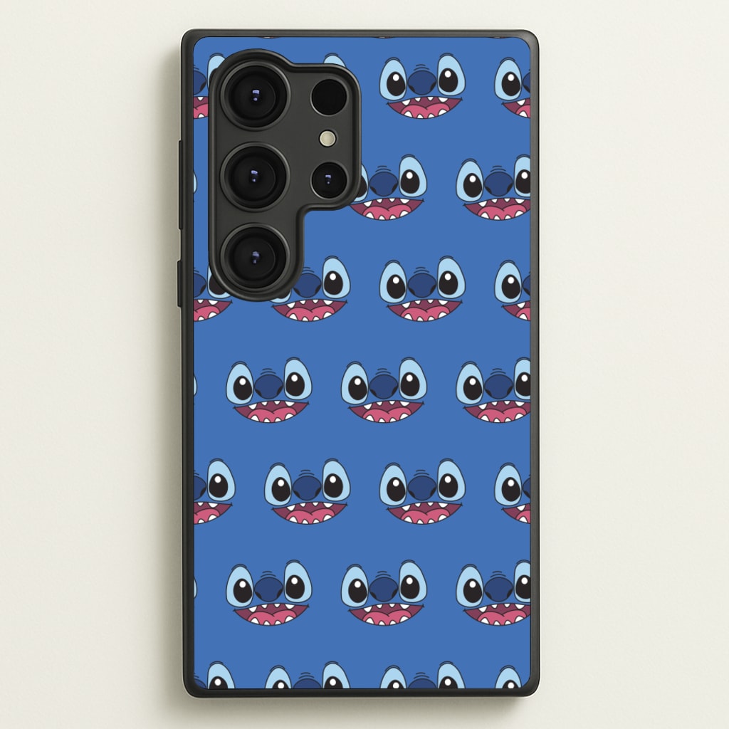 Blue Alien Face Pattern  - Stitch Phone Case for Galaxy S25 Ultra