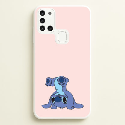 Cute Blue Alien Handstand  - Stitch Phone Case for Galaxy A21s