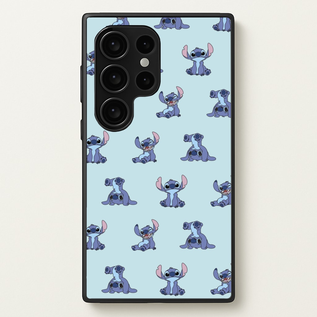 Cute Blue Alien Pose Pattern  - Stitch Phone Case for Galaxy S24 Ultra