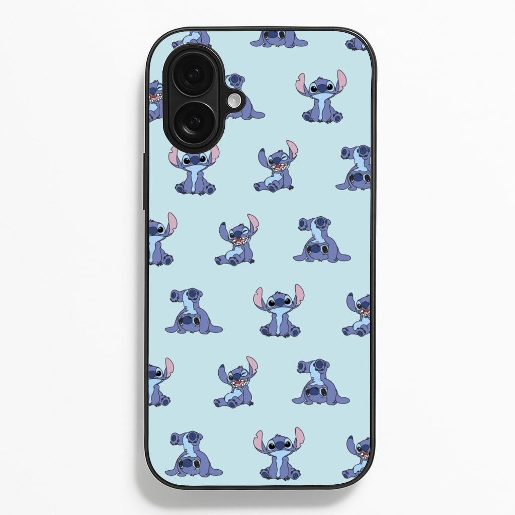 Cute Blue Alien Pose Pattern  - Stitch Phone Case for iPhone 16 Plus