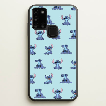 Cute Blue Alien Pose Pattern  - Stitch Phone Case for Galaxy A21s