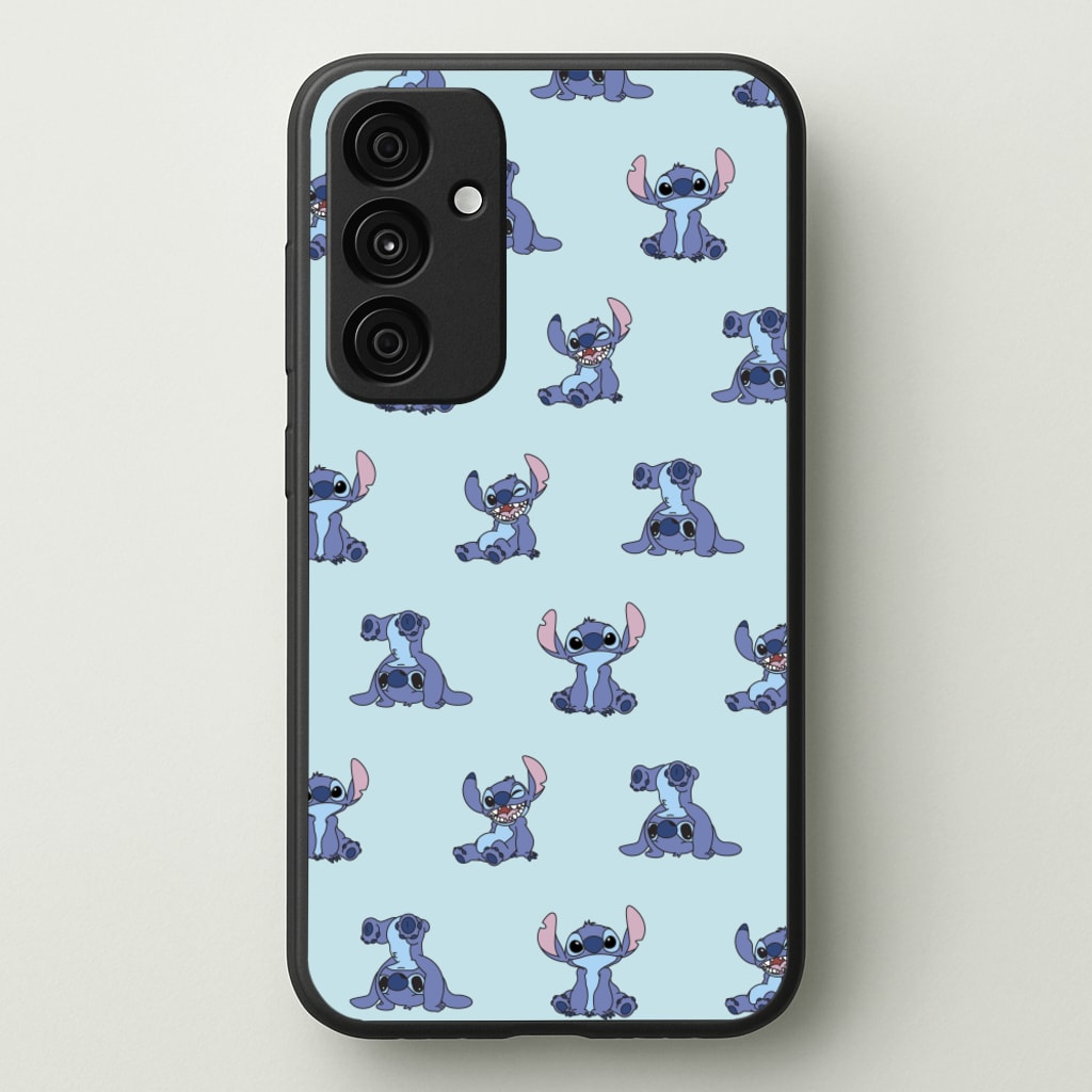 Cute Blue Alien Pose Pattern  - Stitch Phone Case for Galaxy A35