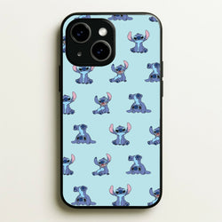 Cute Blue Alien Pose Pattern  - Stitch Phone Case for iPhone 15