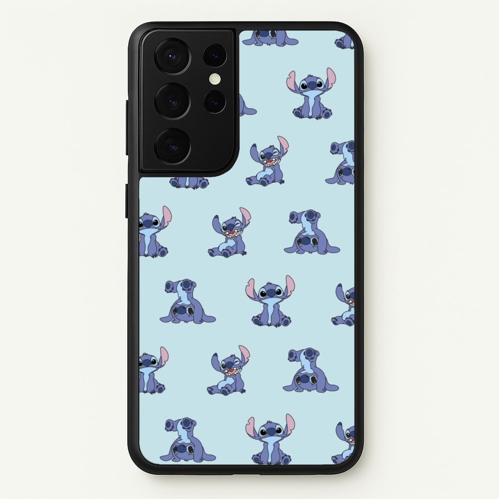 Cute Blue Alien Pose Pattern  - Stitch Phone Case for Galaxy S21 Ultra